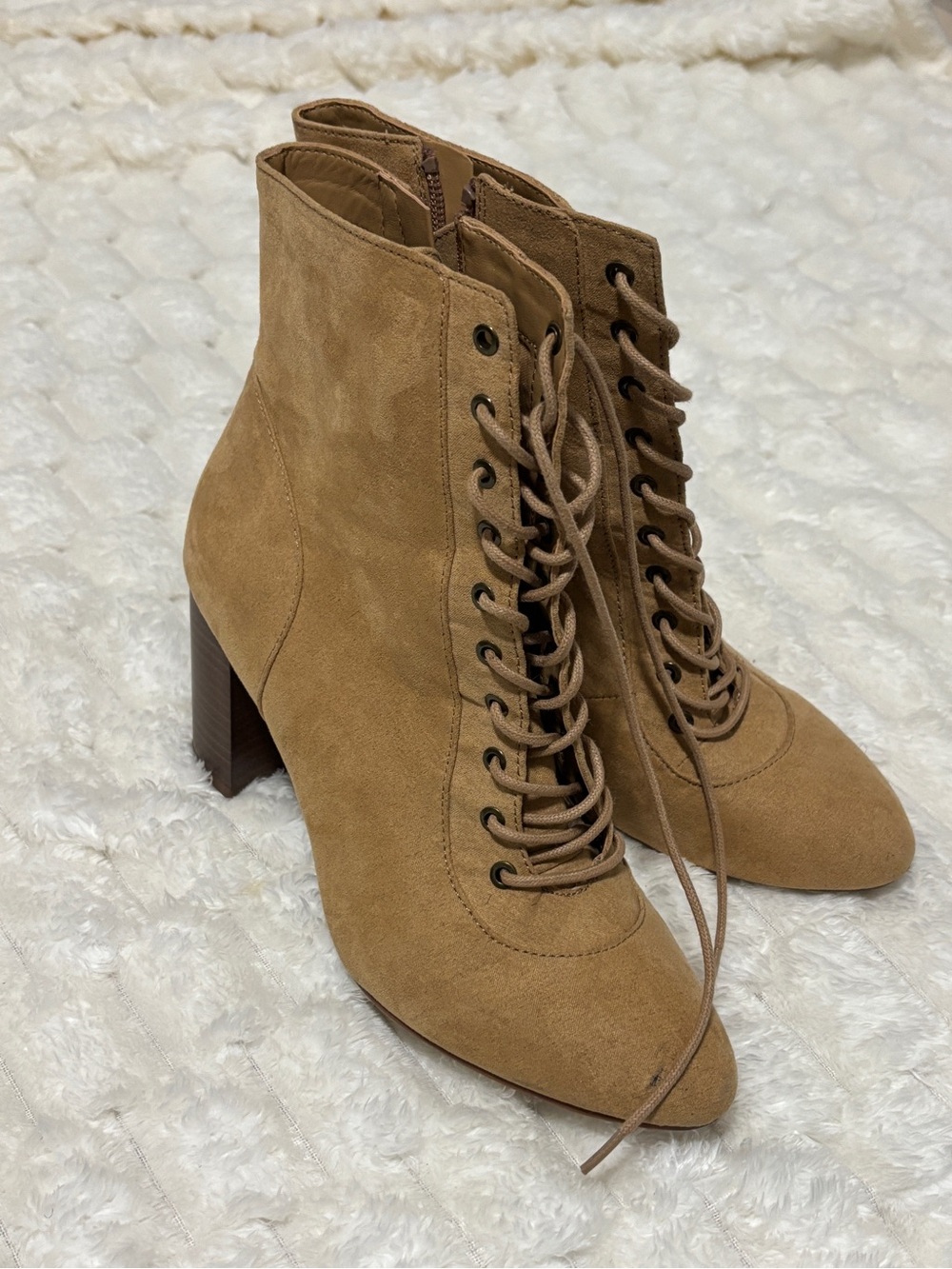 Kaari Blue Suede Lace-Up Ankle Boots in Tan